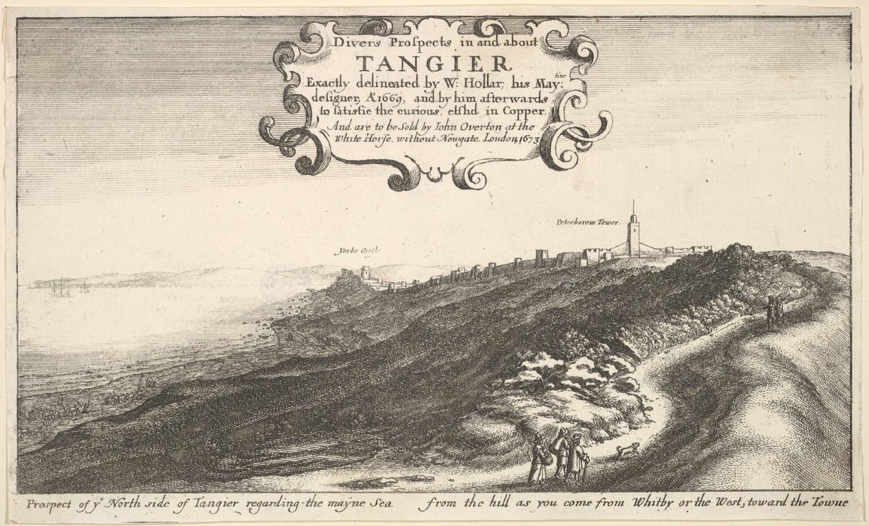 Perspektywa północnej strony Tangeru w odniesieniu do Morza Majowego ze wzgórza, gdy przybywasz ..., do 1673 roku. autorstwa Wenceslaus Hollar