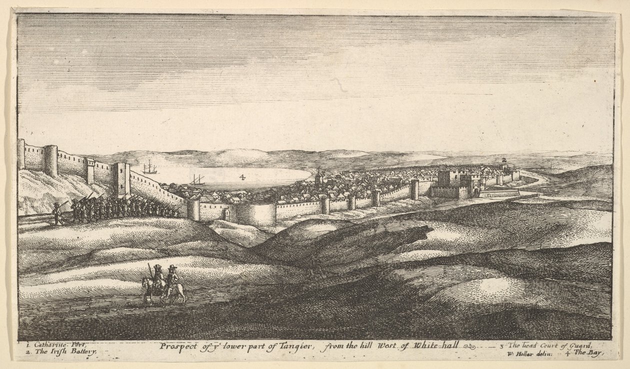 Perspektywa dolnej części Tangeru, ze wzgórza na zachód od Białej Sali, 1669-73. autorstwa Wenceslaus Hollar