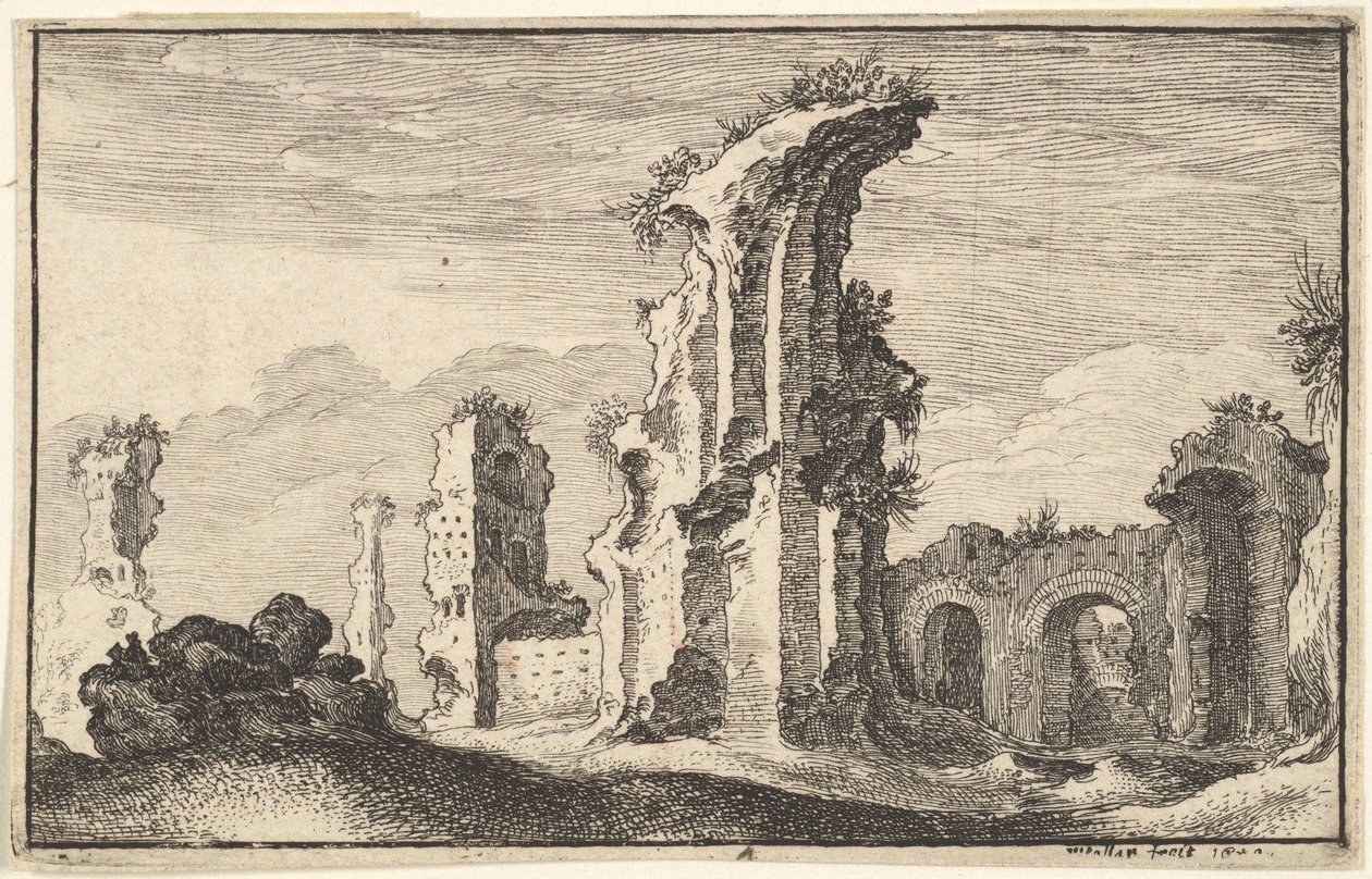Ruiny St Croix de Jerusalem, XVII wiek. autorstwa Wenceslaus Hollar