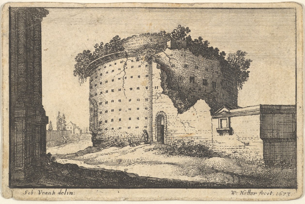 Ruiny okrągłego budynku, 1673. autorstwa Wenceslaus Hollar