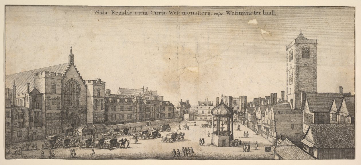 Wyprzedaż królewska w Westminster Hall, powszechnie znana jako Westminster haal Westminster Hall, 1647 autorstwa Wenceslaus Hollar