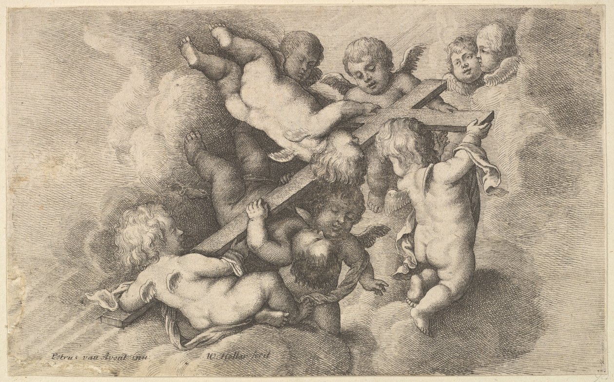 Siedem puttów niosących krzyż, 1646. autorstwa Wenceslaus Hollar