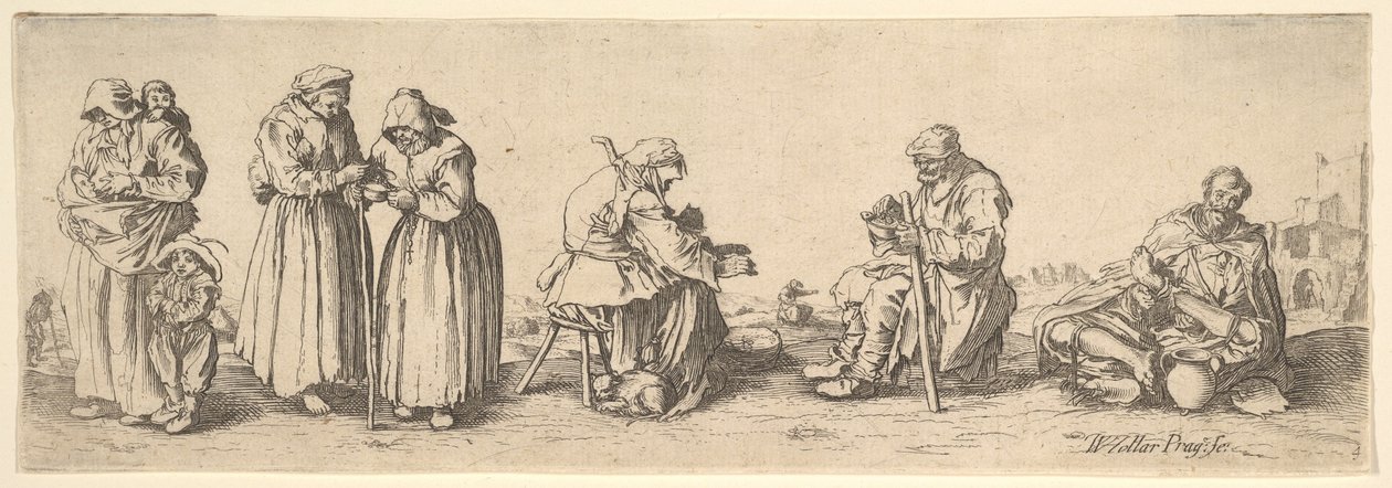 Sześciu żebraków mężczyzn i kobiet, 1630. autorstwa Wenceslaus Hollar