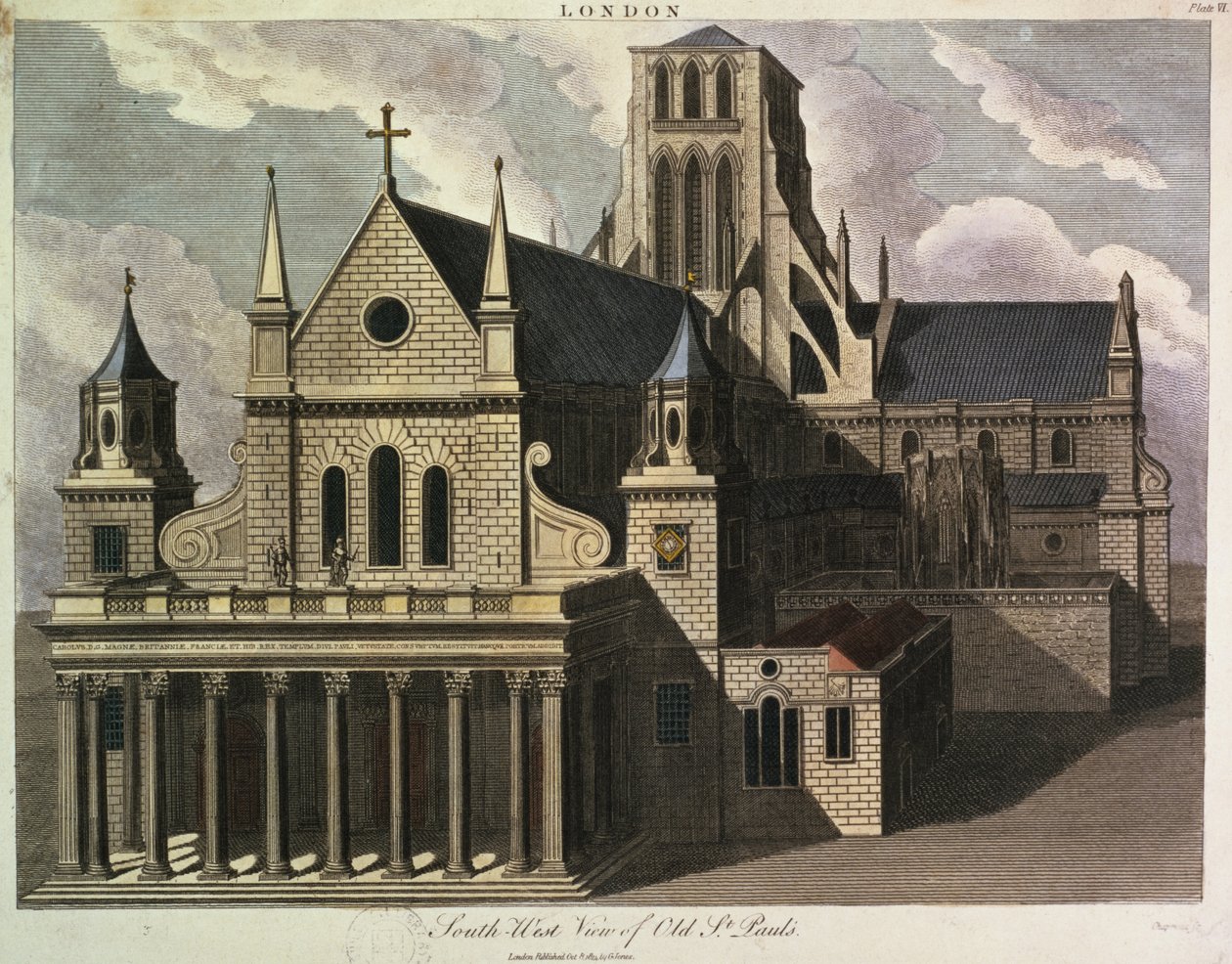 Południowa strona starej katedry św. autorstwa Wenceslaus Hollar