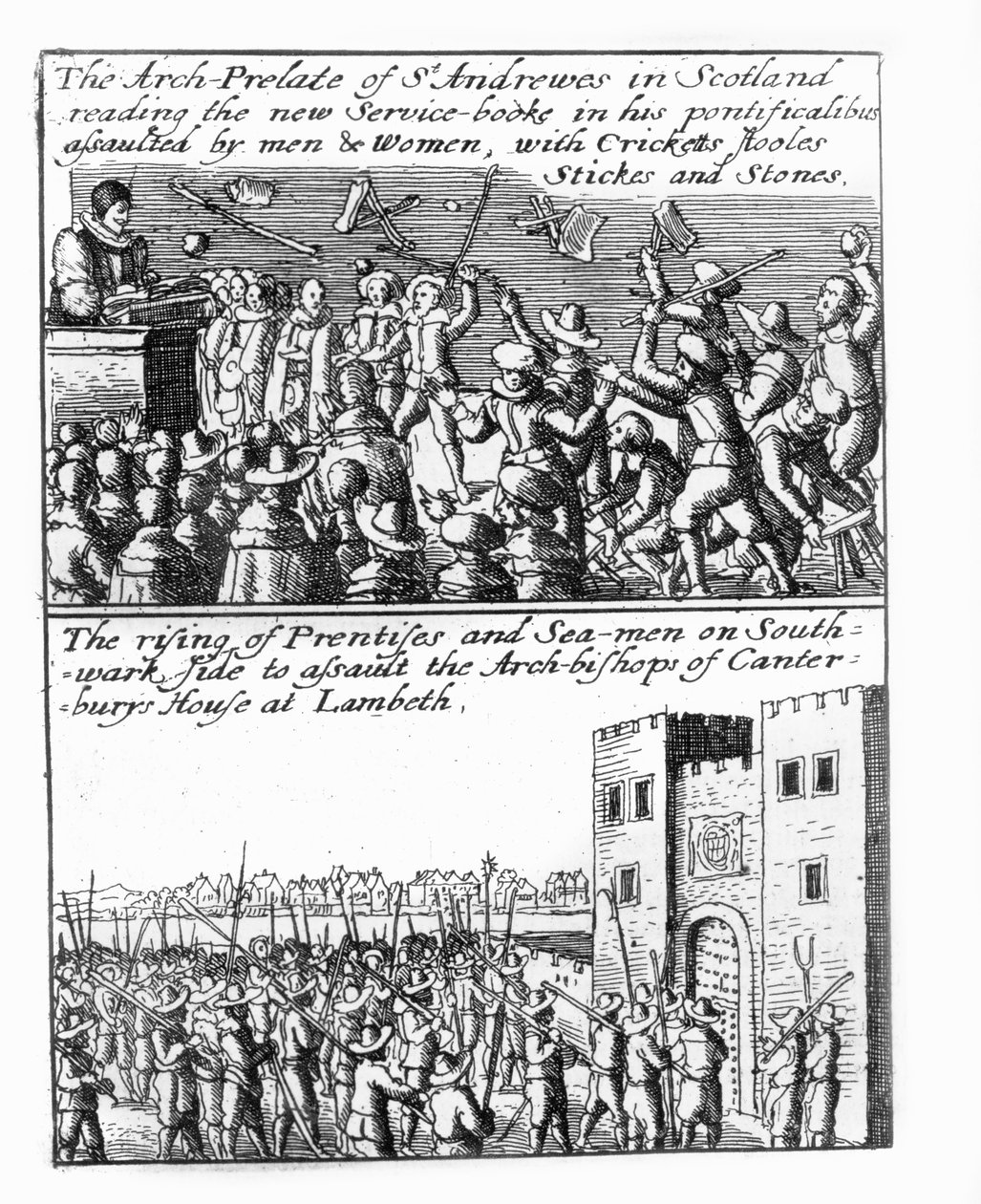 Arcyprałat St Andrews nauczający w Szkocji; powstanie uczniów i marynarzy w Pałacu Lambeth autorstwa Wenceslaus Hollar