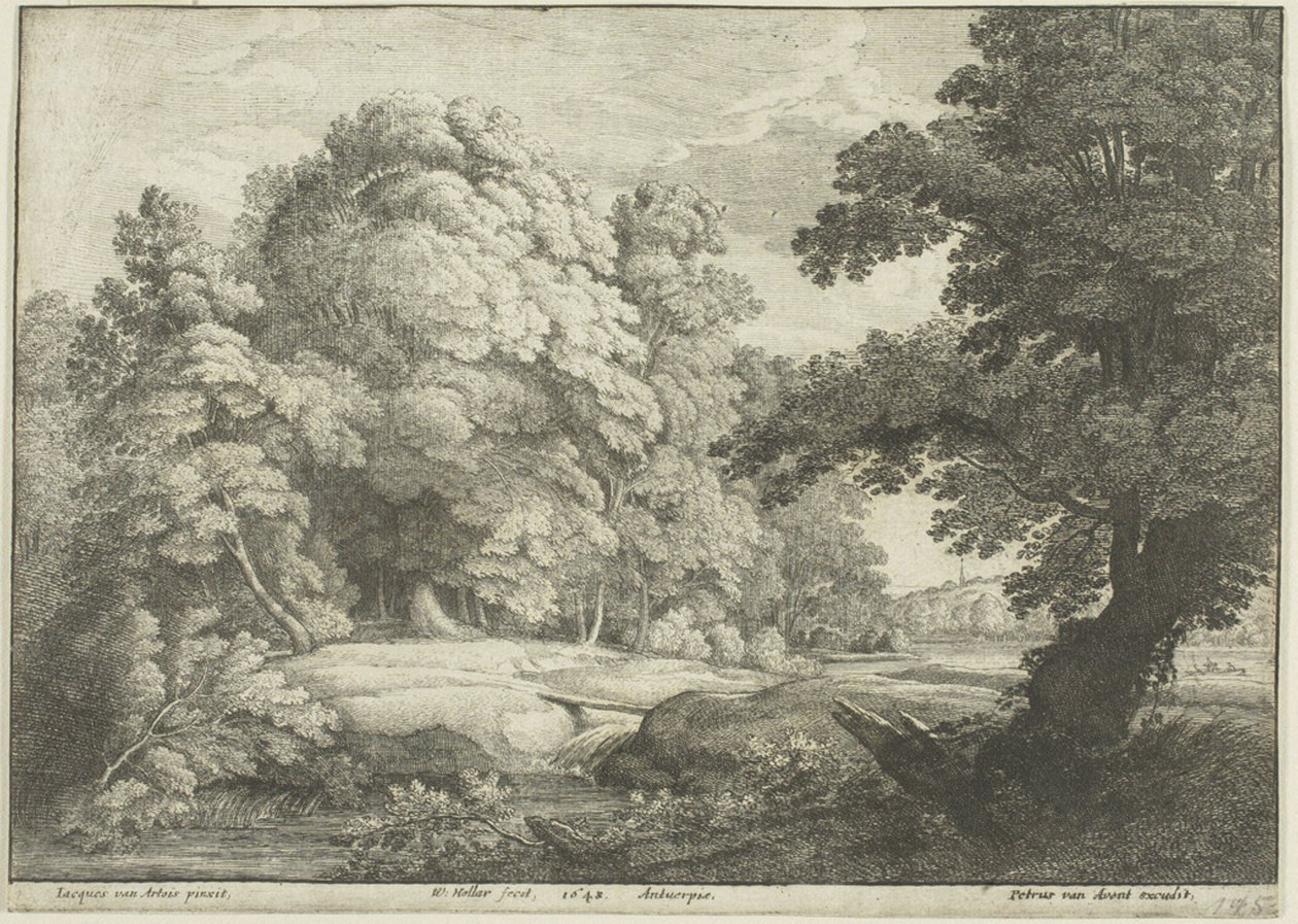 Most nad wodospadem autorstwa Wenceslaus Hollar