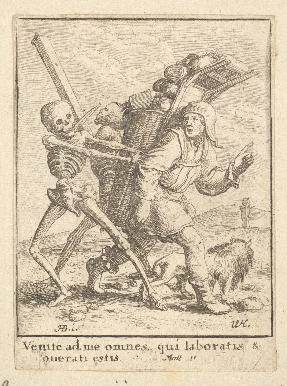 Pedlar, z Tańca Śmierci, 1651. autorstwa Wenceslaus Hollar