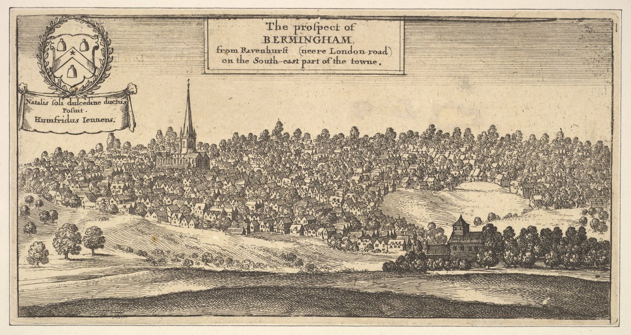 Perspektywa Bermingham, od Ravenshurst neere London-road na południowo-wschodniej części..., 1625-77. autorstwa Wenceslaus Hollar