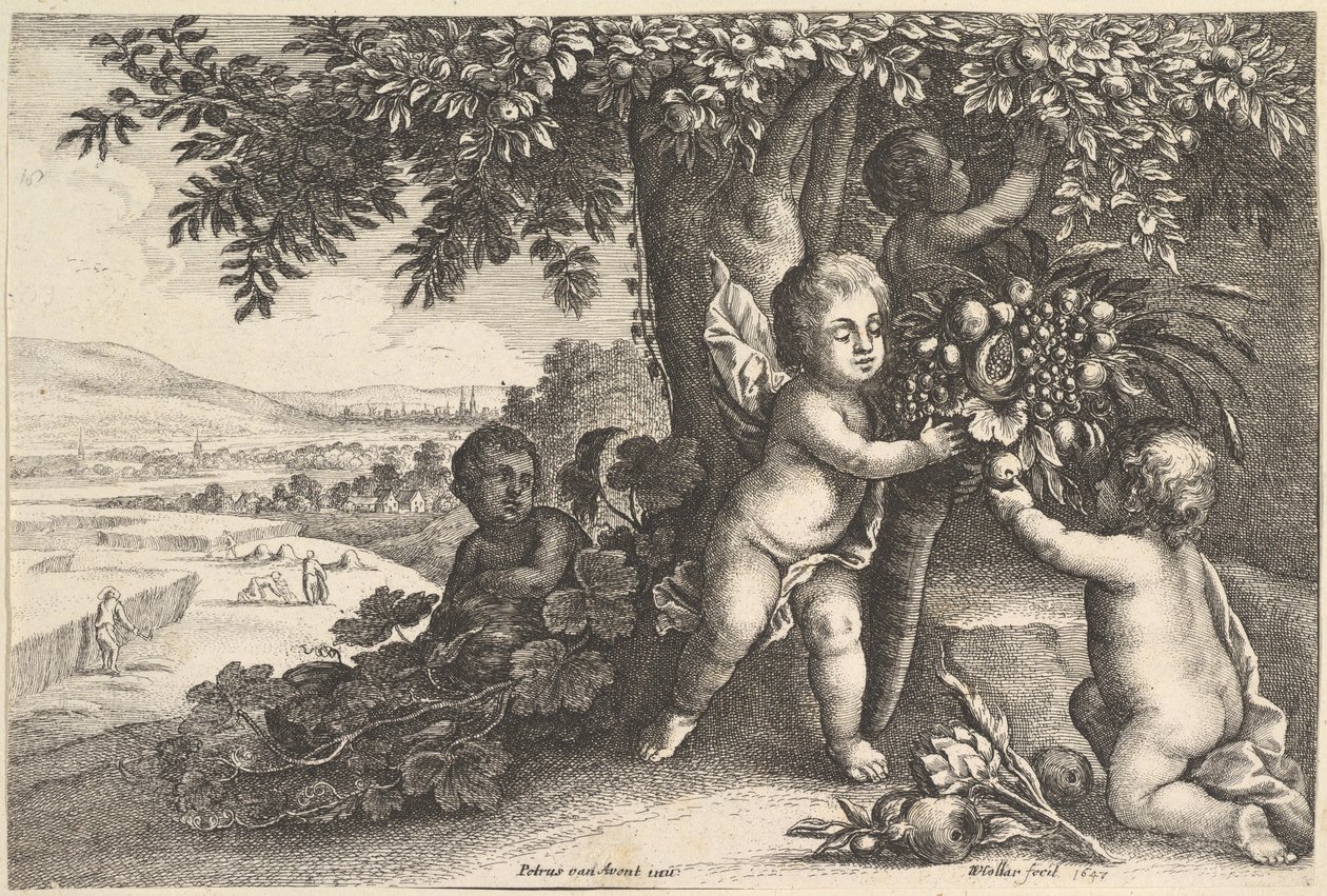 Bóg rzeki i chłopcy, 1625-77. autorstwa Wenceslaus Hollar