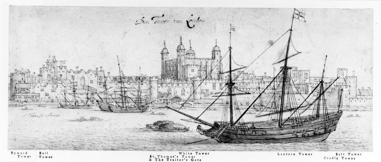 The Tower of London, ok. 1637-41 (pióro i atrament, grafit i toaleta na papierze) autorstwa Wenceslaus Hollar
