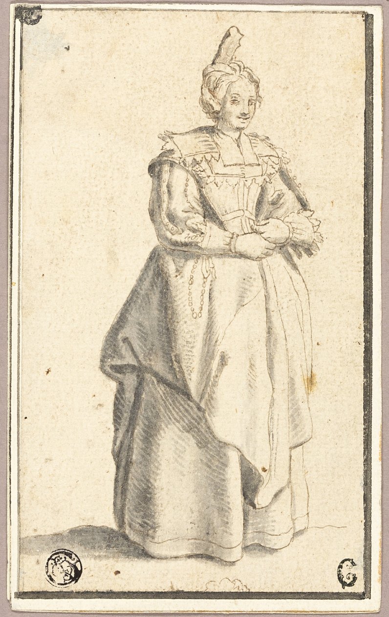 Pani z małą podniesioną czapką, według odbitki z La Noblesse autorstwa Wenceslaus Hollar