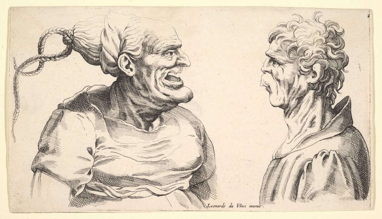Dwie zdeformowane głowy, 1625-1744. autorstwa Wenceslaus Hollar