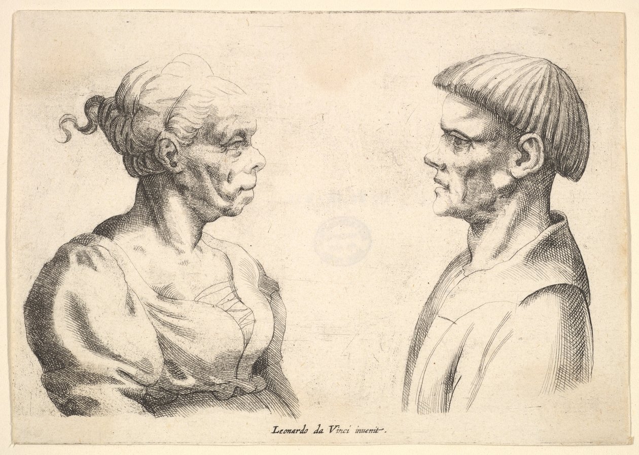 Dwie głowy, 1625-77. autorstwa Wenceslaus Hollar