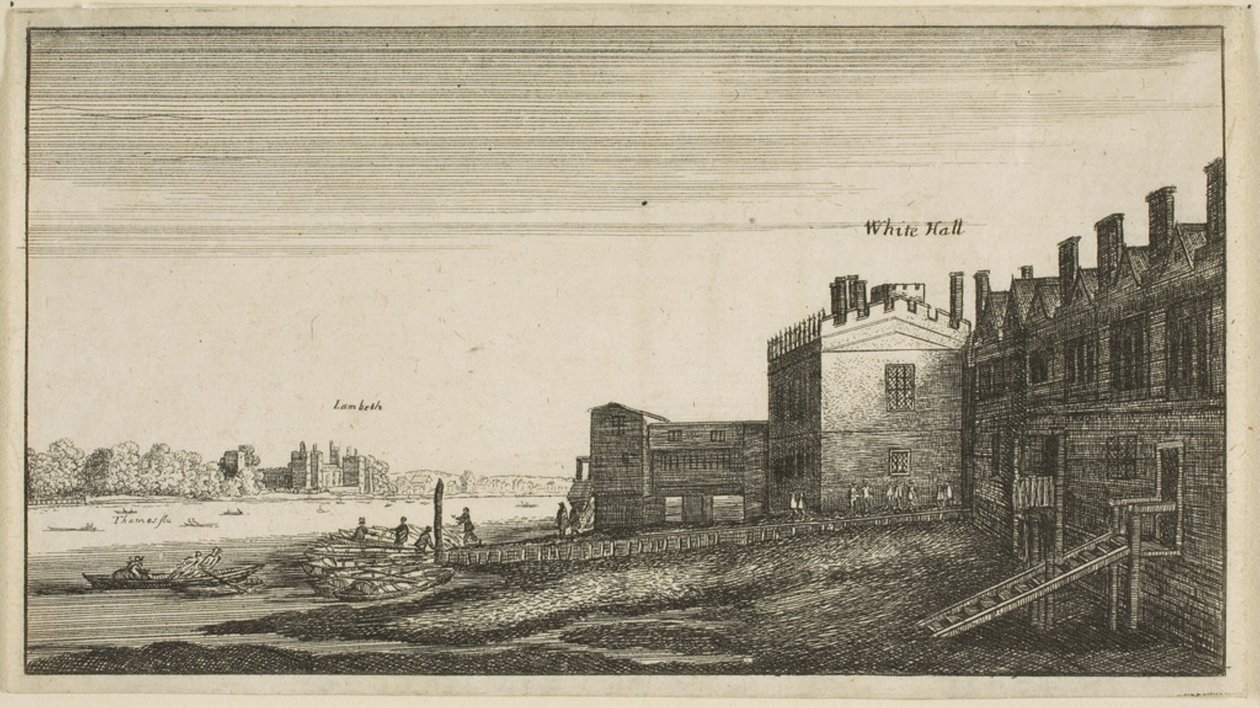 Widok pałacu Lambeth od strony rzeki na schodach Whitehall autorstwa Wenceslaus Hollar