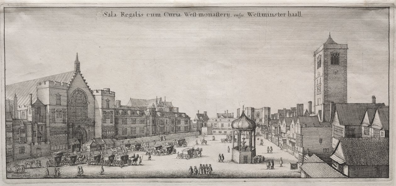 Widok na Londyn: New Palace Yard z Westminster Hall i Clock House autorstwa Wenceslaus Hollar