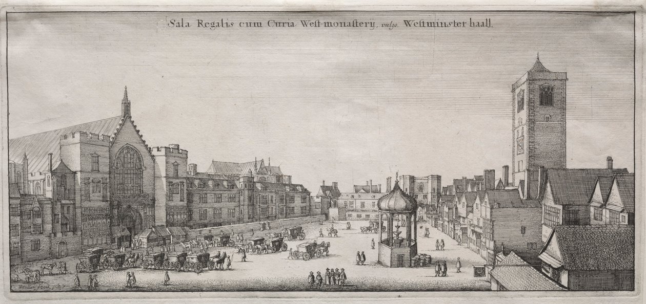 Widok na Londyn: New Palace Yard z Westminster Hall i Clock House, 1647. autorstwa Wenceslaus Hollar