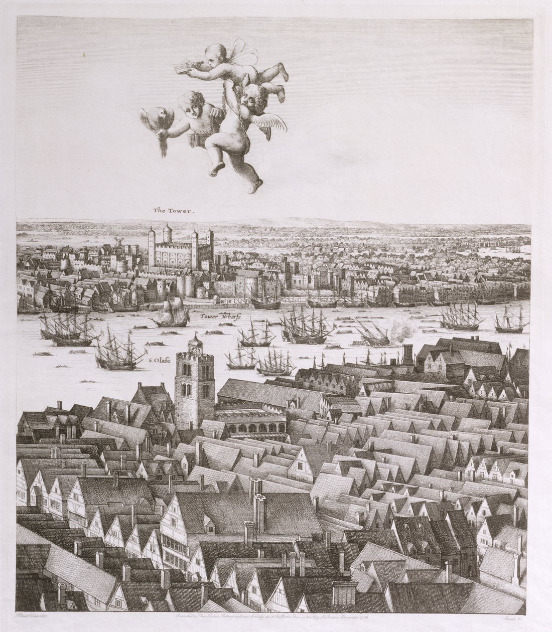 Widok Londynu, opublikowano 1647 (kopia faksymile) (szczegół) autorstwa Wenceslaus Hollar