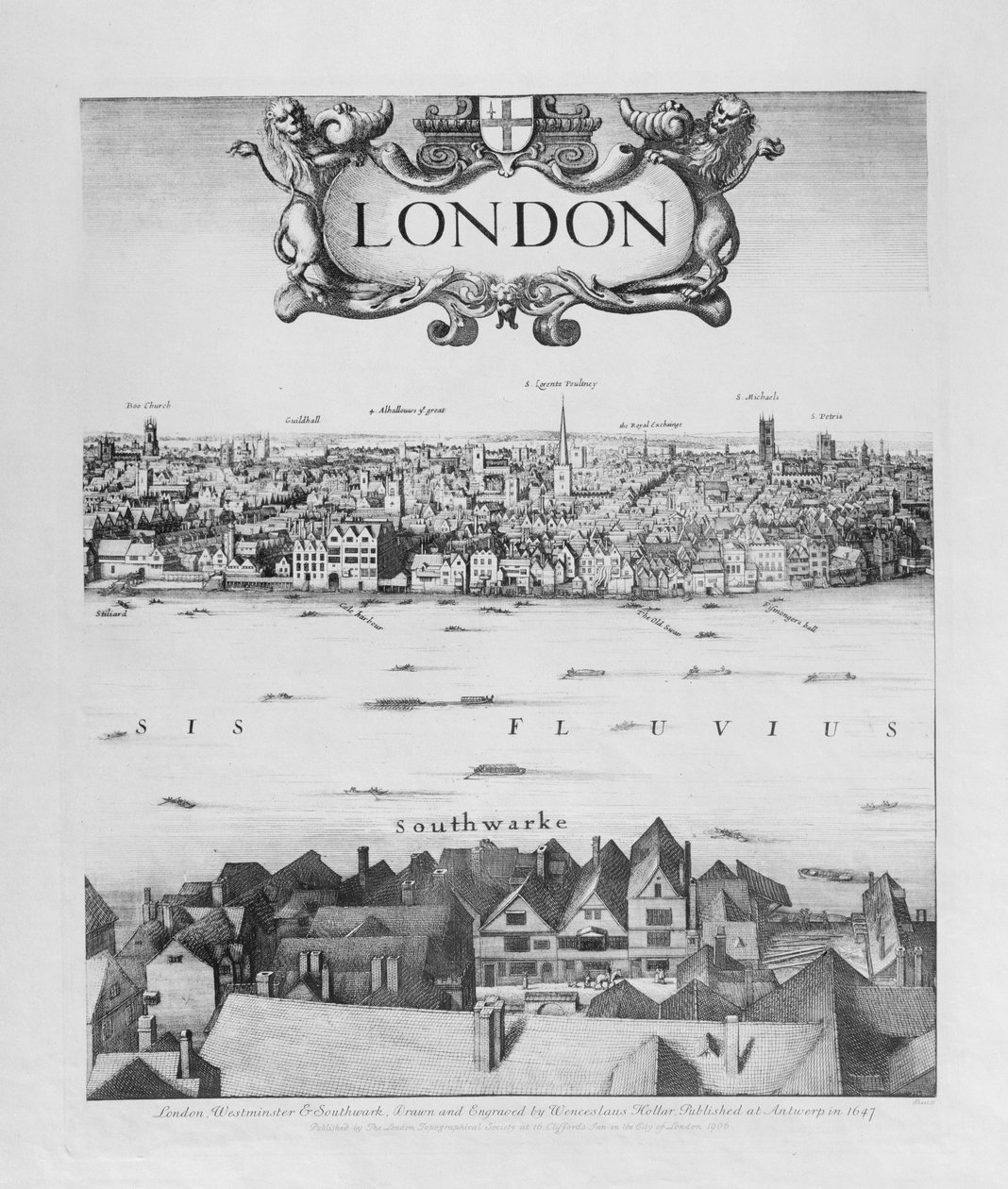 Widok Londynu, wydany w 1647 r. (kopia faksymilowa) (detal) autorstwa Wenceslaus Hollar