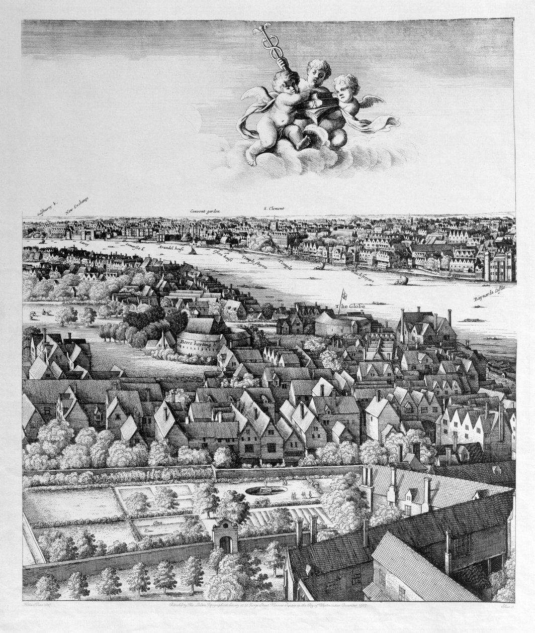 Widok Londynu, opublikowano 1647 (kopia faksymile) (szczegół) autorstwa Wenceslaus Hollar