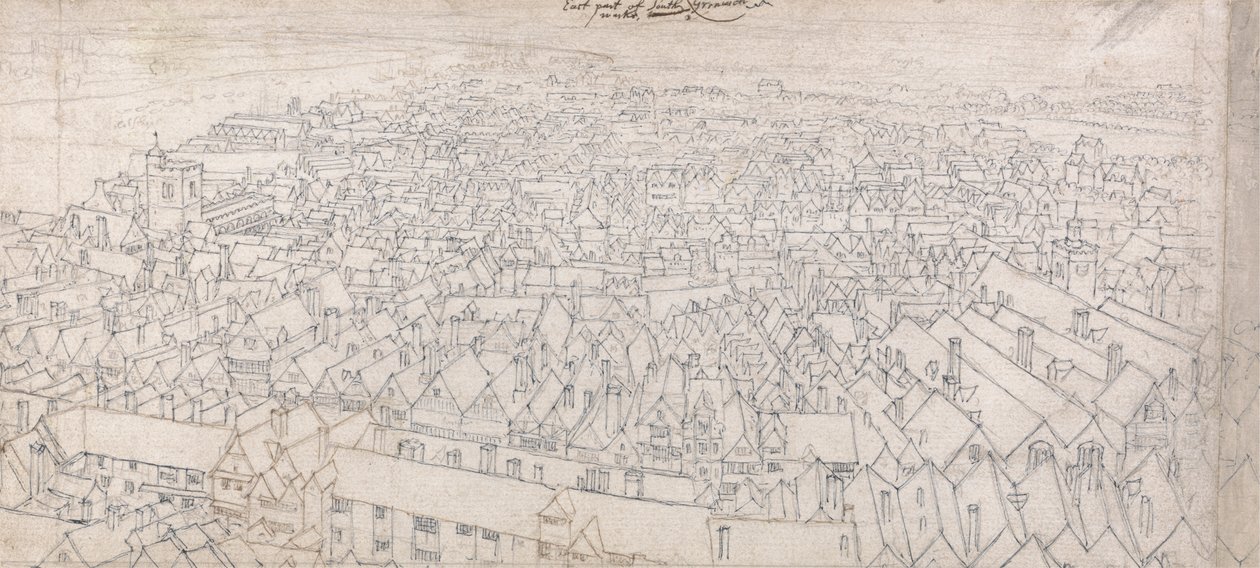Widok na wschodnią część Southwark, patrząc w kierunku Greenwich autorstwa Wenceslaus Hollar