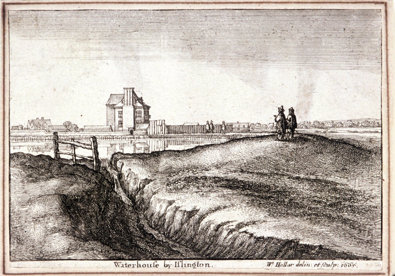 Widok obszaru wokół New River Head, Finsbury, Londyn, 1665 autorstwa Wenceslaus Hollar