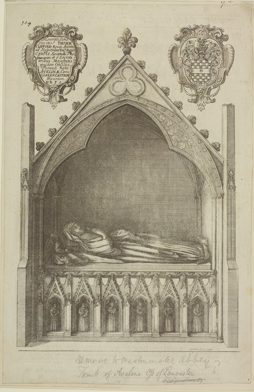 Widok grobu Avaline, hrabiny Lancaster (żony Edmunda, hrabiego Lancaster) w opactwie westminsterskim, 1666 autorstwa Wenceslaus Hollar