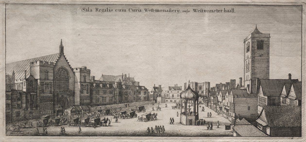 Widoki na Londyn: New Palace Yard z Westminster Hall i Clock House autorstwa Wenceslaus Hollar