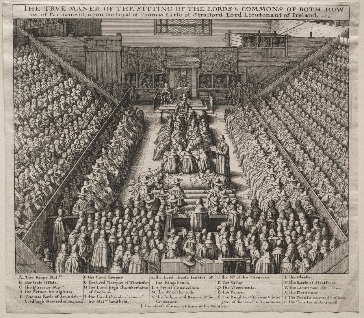 Westminster Hall, wnętrze, z procesem hrabiego Strafford autorstwa Wenceslaus Hollar