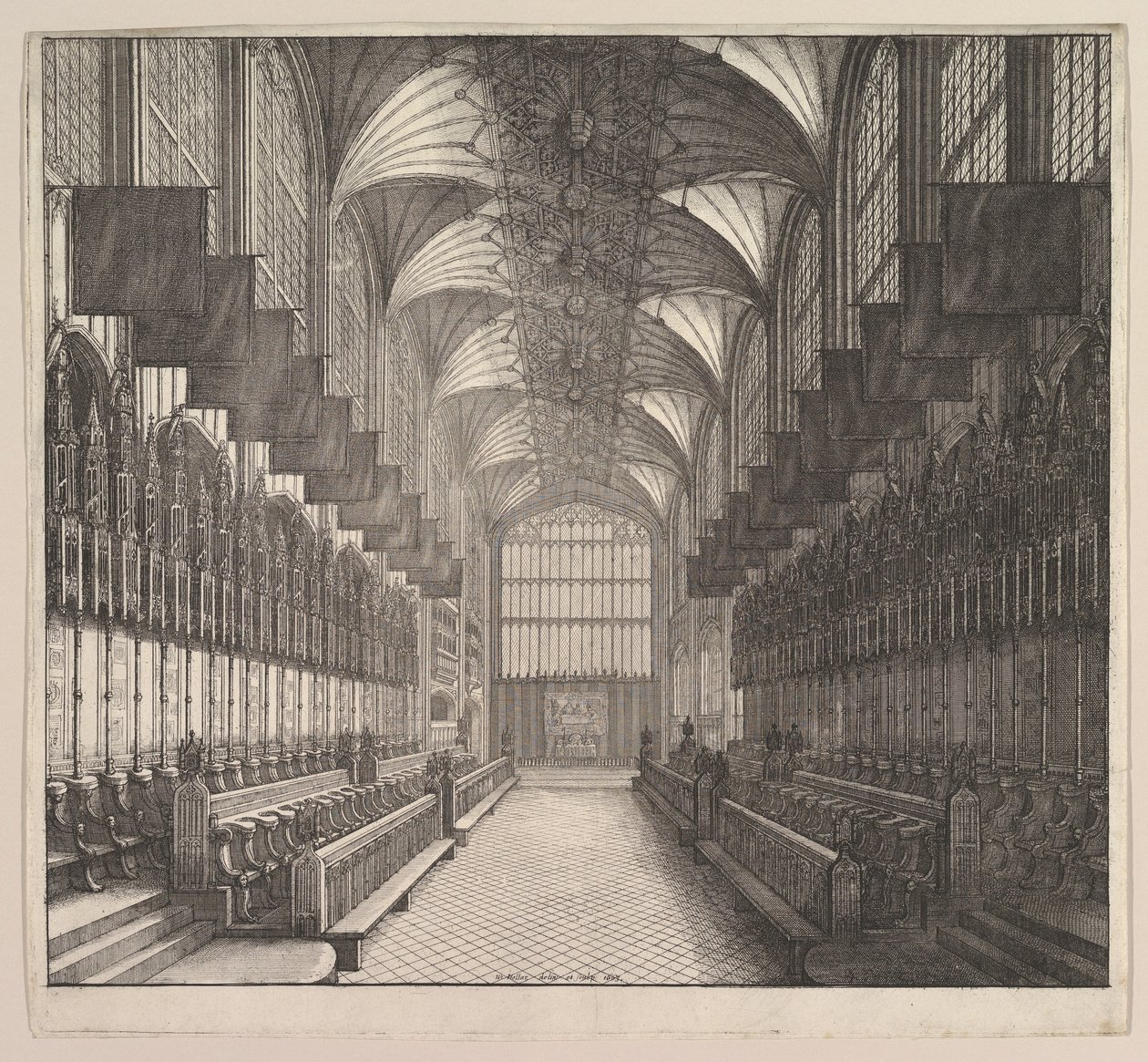 Zamek Windsor, kaplica św. Jerzego, chór, 1663. autorstwa Wenceslaus Hollar