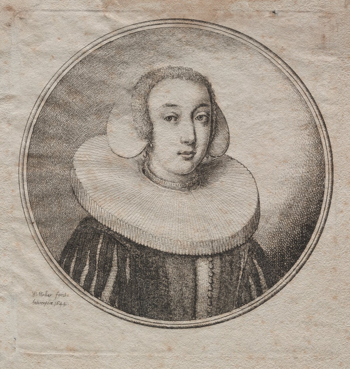 Kobieta z kryzą z kamienia młyńskiego, 1644. autorstwa Wenceslaus Hollar