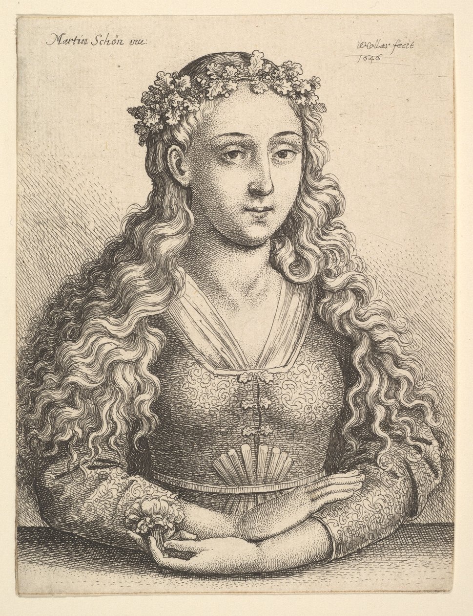 Kobieta z wieńcem z liści dębu, 1646. autorstwa Wenceslaus Hollar