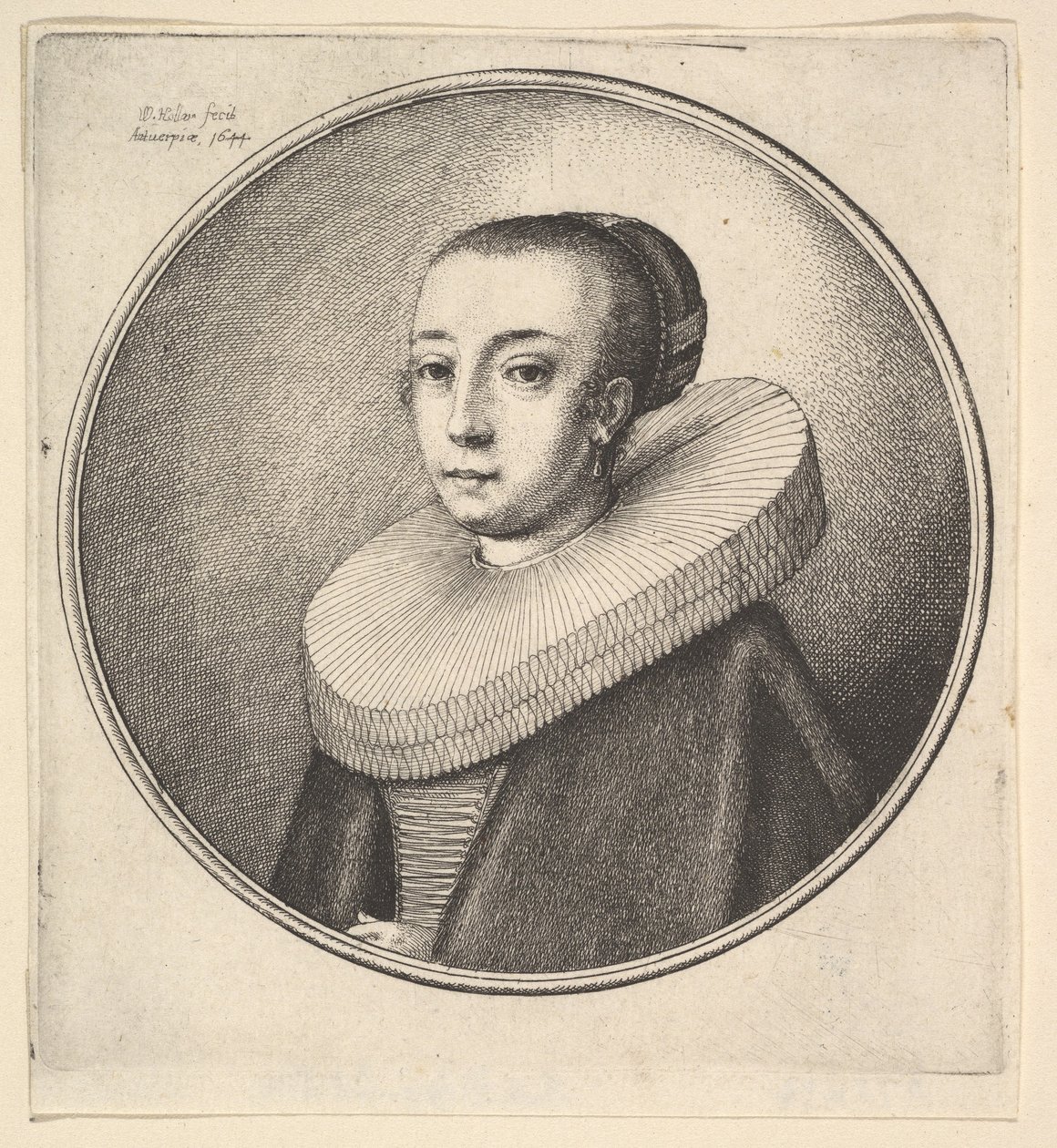Kobieta z okrągłą koronkową kryzą, 1644. autorstwa Wenceslaus Hollar