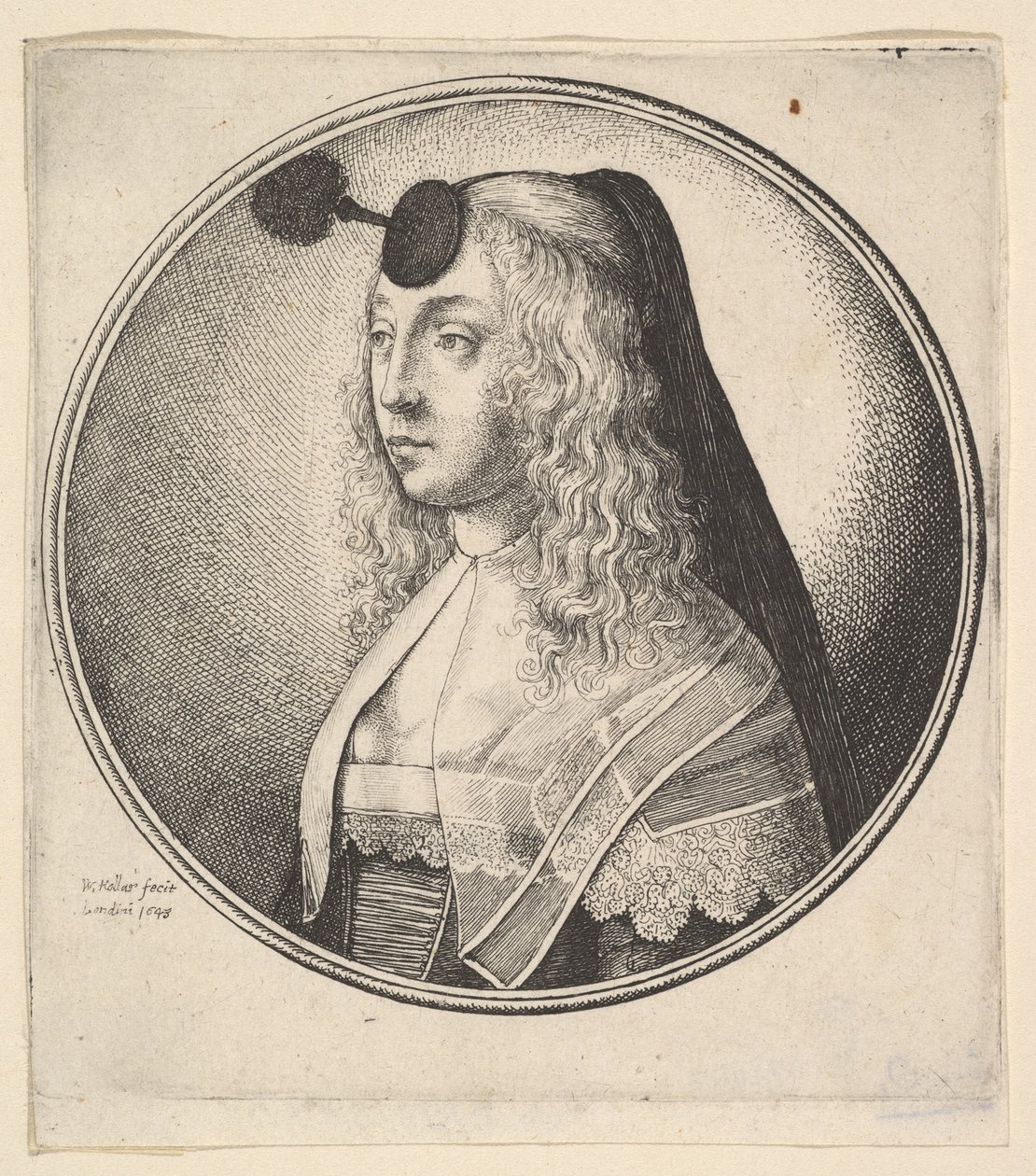 Kobieta z houpette na czole odwrócona w lewo, 1643. autorstwa Wenceslaus Hollar