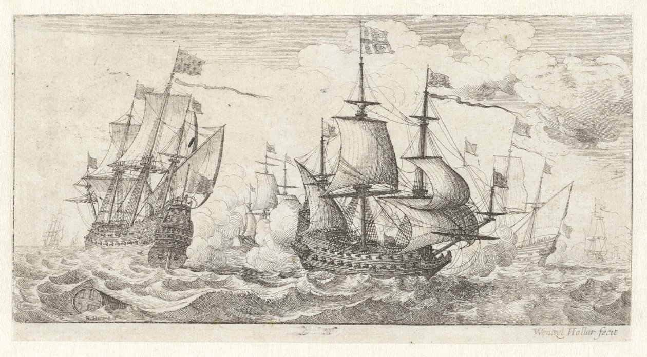 Bitwa morska Pejzaże morskie (tytuł serii) autorstwa Wenceslaus Hollar
