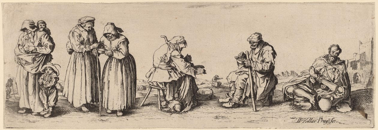 Sześciu żebraków mężczyzn i kobiet autorstwa Wenceslaus Hollar after Jacques Callot