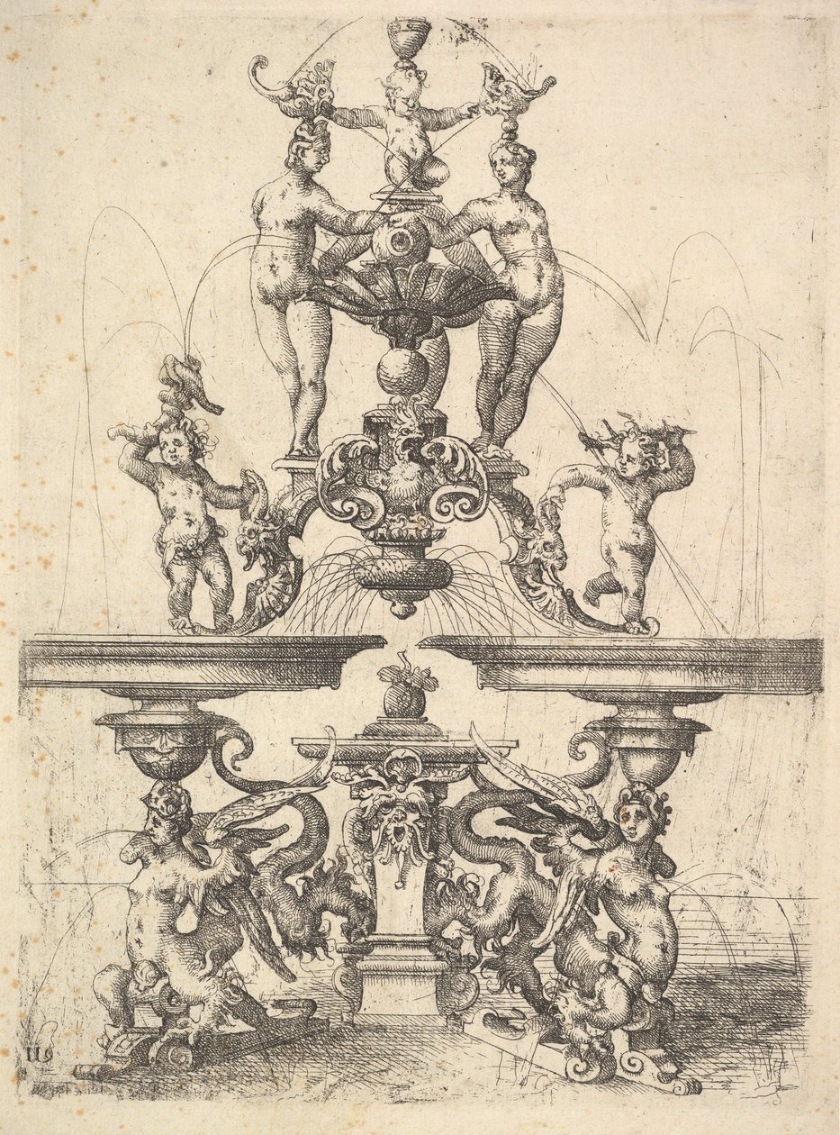 Projekt fontanny, tablica 119 z Architectura Dietterlina, 1598. autorstwa Wendel Dietterlin the Elder