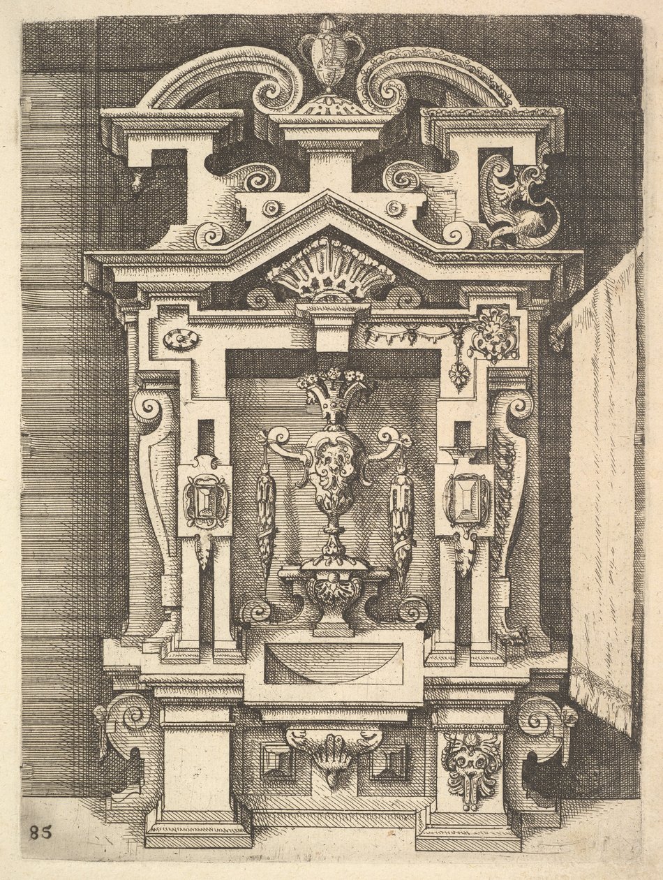 Projekt dla Lavabo, płyta 85 z Dietterlins Architectura, 1598. autorstwa Wendel Dietterlin the Elder