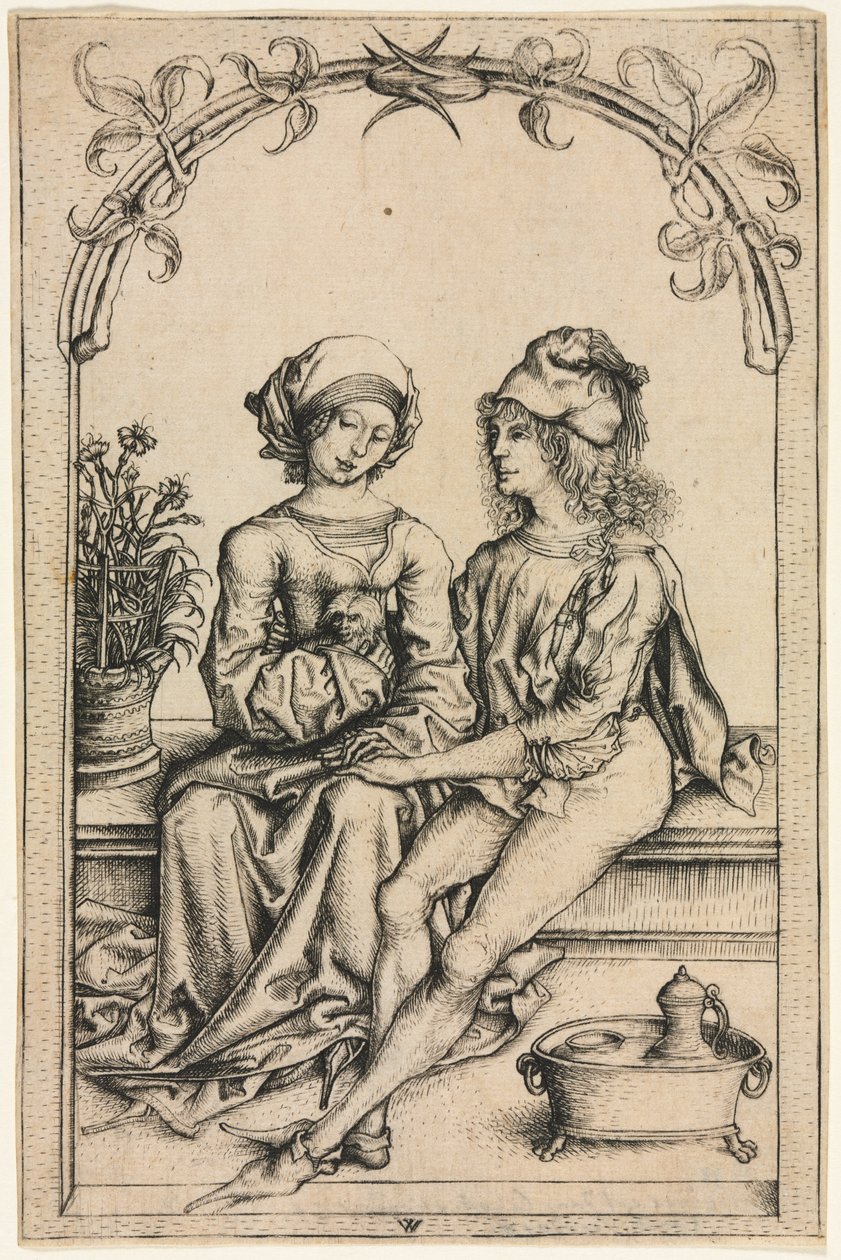 Kochankowie (według Mistrza Housebook), ok. 1490 (grawerowanie) autorstwa Wenzel or Wenceslaus von (after) Olmutz