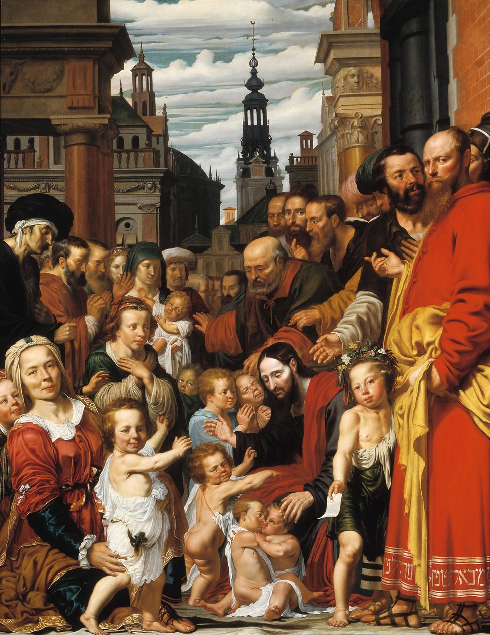 „Niech małe dzieci przyjdą do mnie” Jezus wita dzieci – obraz Wernera Jacobsza van den Valckerta (ok. 1585-ok. 1635) 1620 Muzeum Catharijneconvent, Utrecht Niemcy autorstwa Werner Jacobsz van den Valckert