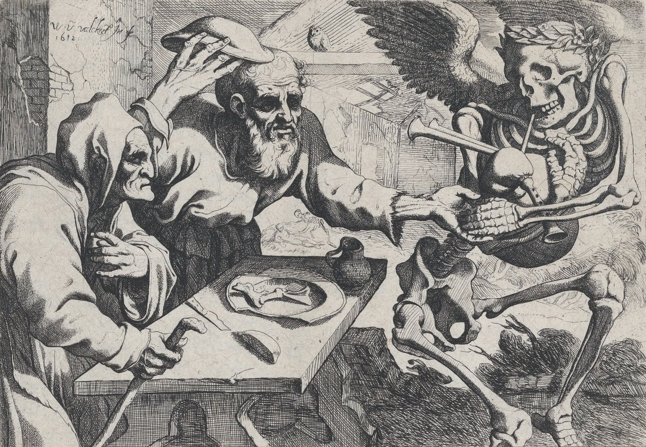 Staruszkowie i śmierć z dudami, 1612. autorstwa Werner Jacobsz. van den Valckert