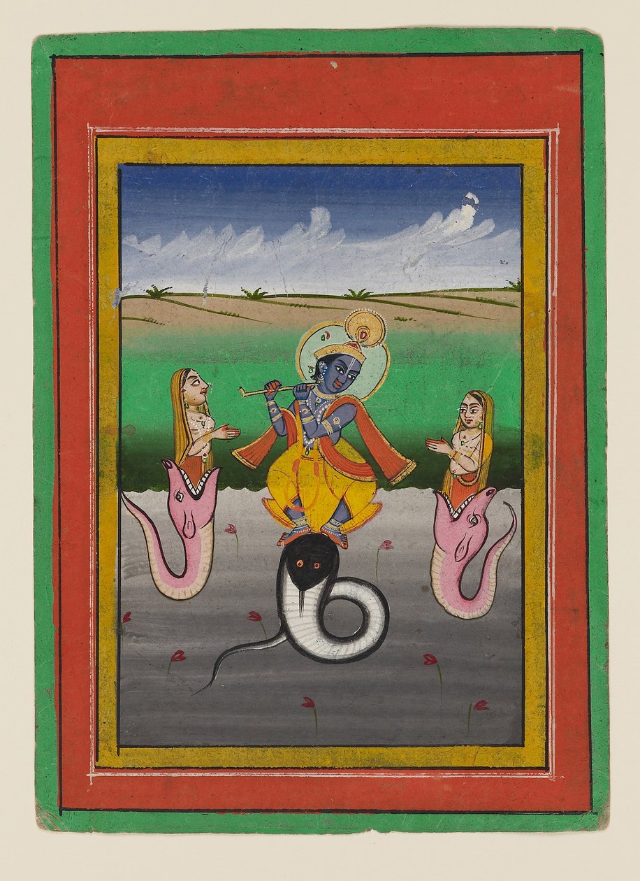 Krishna Kaliyamardaka, koniec XIX-początek XX w. (gwasz na papierze) autorstwa West Indian School