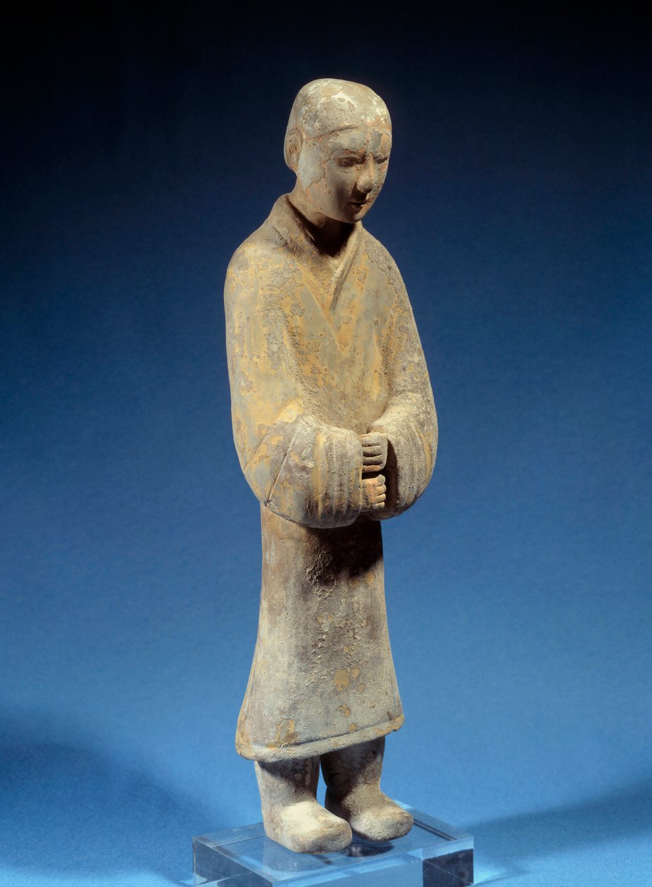 Sztuka chińska: składanie ofiar przez damę; terakota grobowa z okresu Han (antyczna). Paryż, Muzeum Cernuschi autorstwa Western Han Dynasty Chinese School