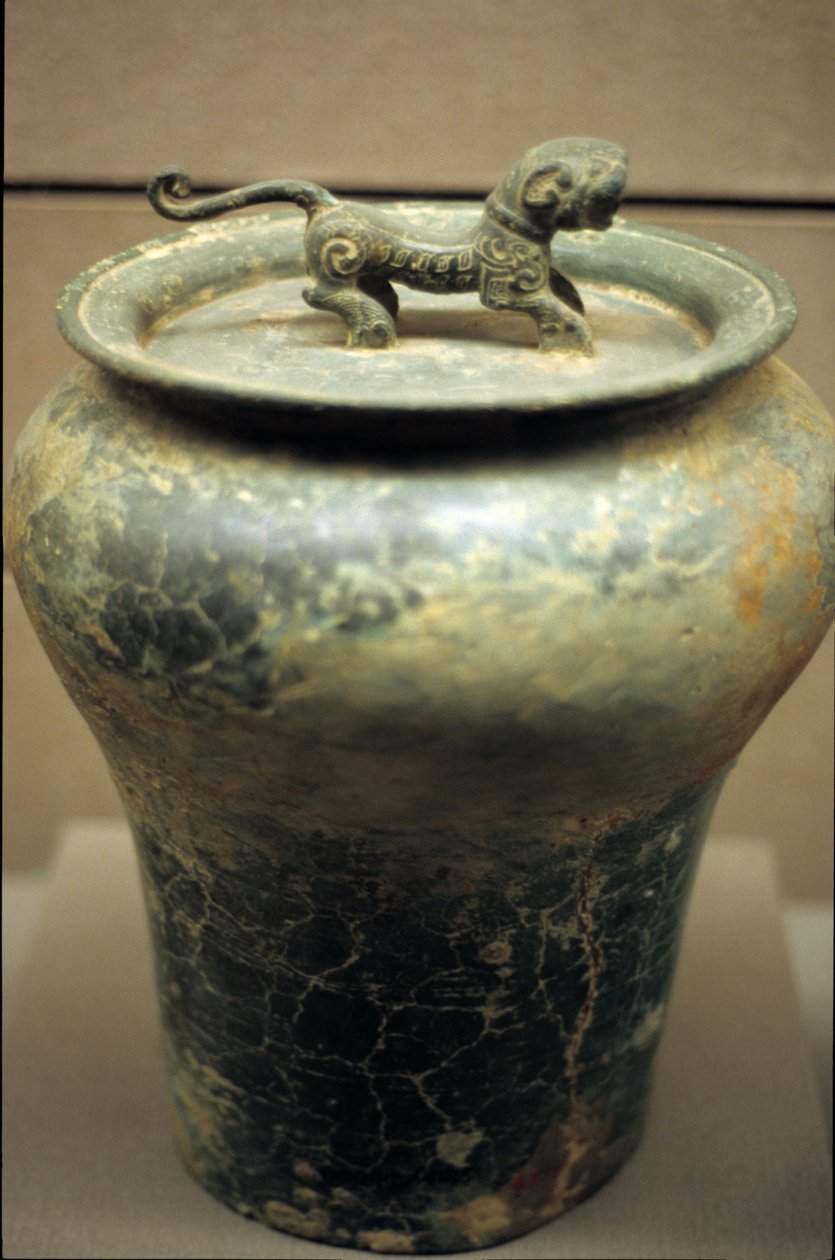 Wazon na wino w formie słoja, zwieńczony tygrysem autorstwa Western Zhou Dynasty Chinese School