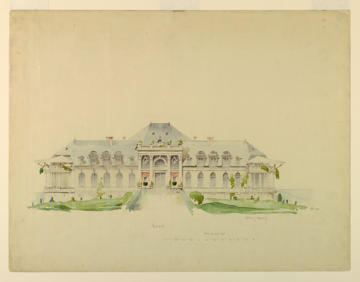 Frontowa elewacja Newport Country Club, Harrison Avenue, Newport, Rhode Island autorstwa Whitney Warren Jr.