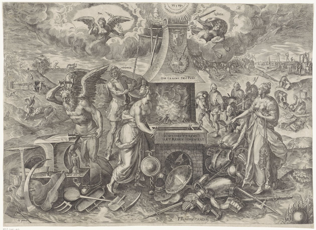 Potęga Pokoju, 1577 Die Cracht des Peys (tytuł na obiekcie) Alegorie odnowionego okresu pokoju w Holandii (tytuł serii) autorstwa Wierix