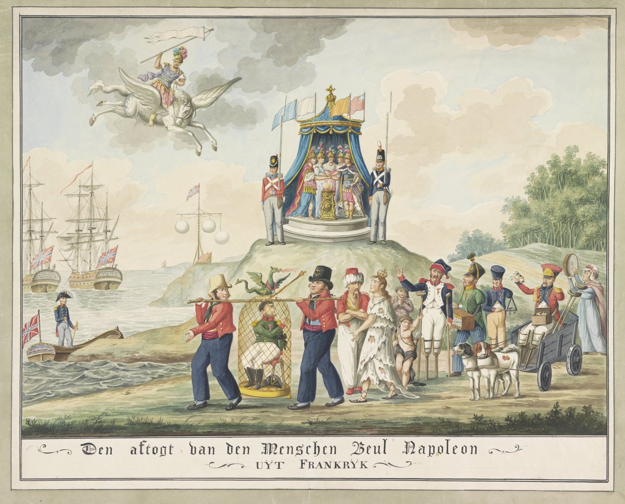 Wygnanie Napoleona na Elbę, 1814 Den aftogt van den Menschen Executioner Napoleon z Francji (tytuł na obiekcie) autorstwa Wijnand Esser (attributed to)