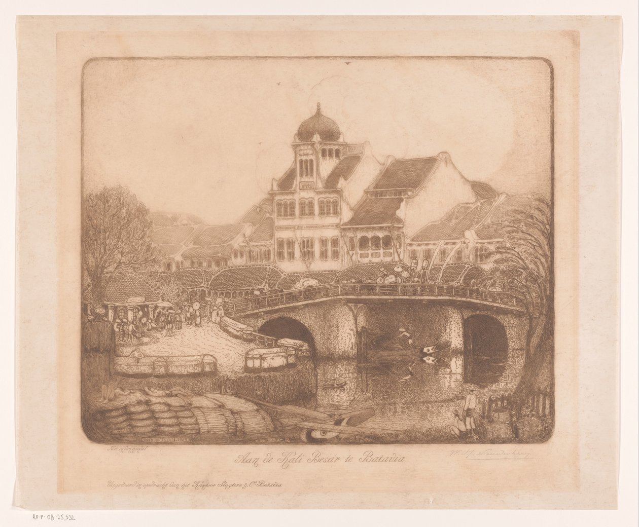 Aan de Kali Besar te Batavia (oryginalny tytuł obiektu) autorstwa Wijnand Otto Jan Nieuwenkamp (signed by artist)