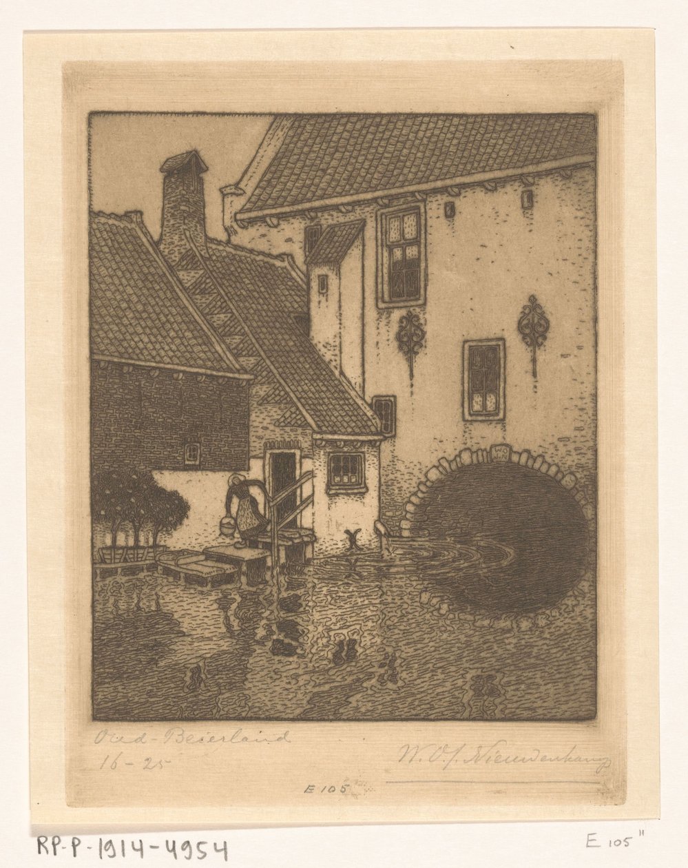 Tylna fasada ratusza w Oud-Beijerland Kanał w Starej Bawarii (tytuł oryginalny) autorstwa Wijnand Otto Jan Nieuwenkamp (signed by artist)