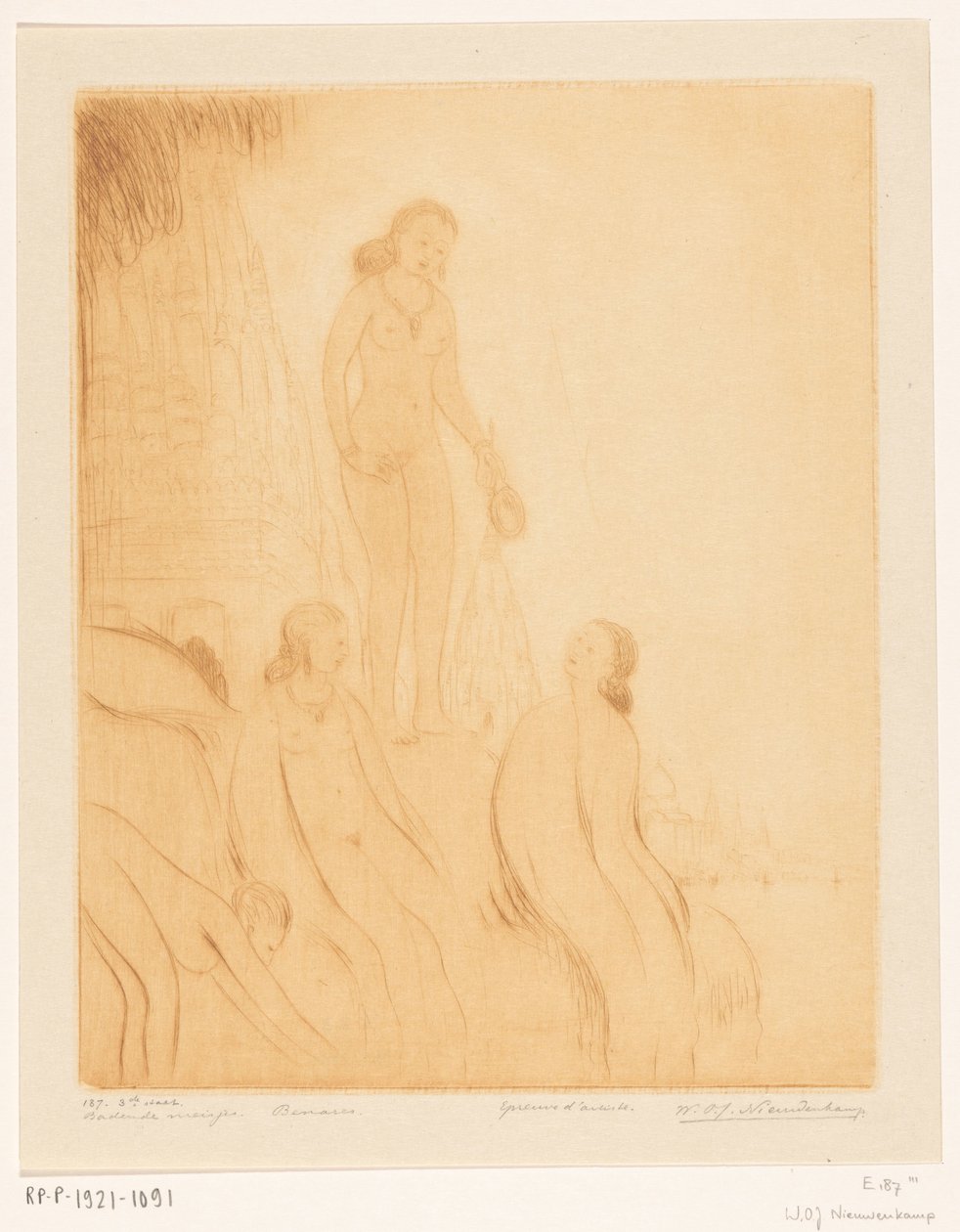 Dziewczyny kąpiące się na brzegu Gangesu w Benares Kąpiące się dziewczyny (tytuł oryginalny) autorstwa Wijnand Otto Jan Nieuwenkamp (signed by artist)