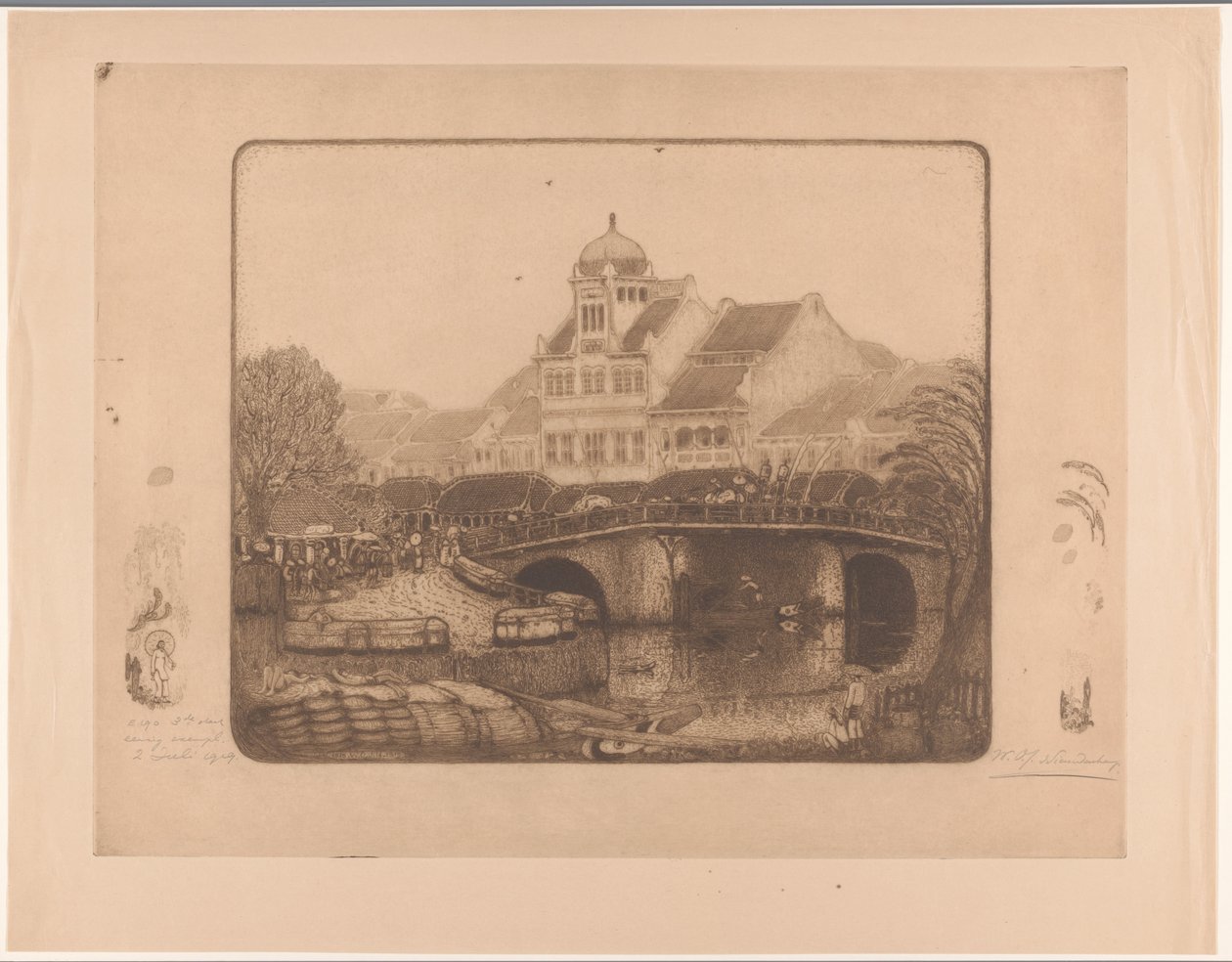 Most i budynek biurowy w Batavia U Kali Besar w Batawii (tytuł oryginalny) autorstwa Wijnand Otto Jan Nieuwenkamp (signed by artist)